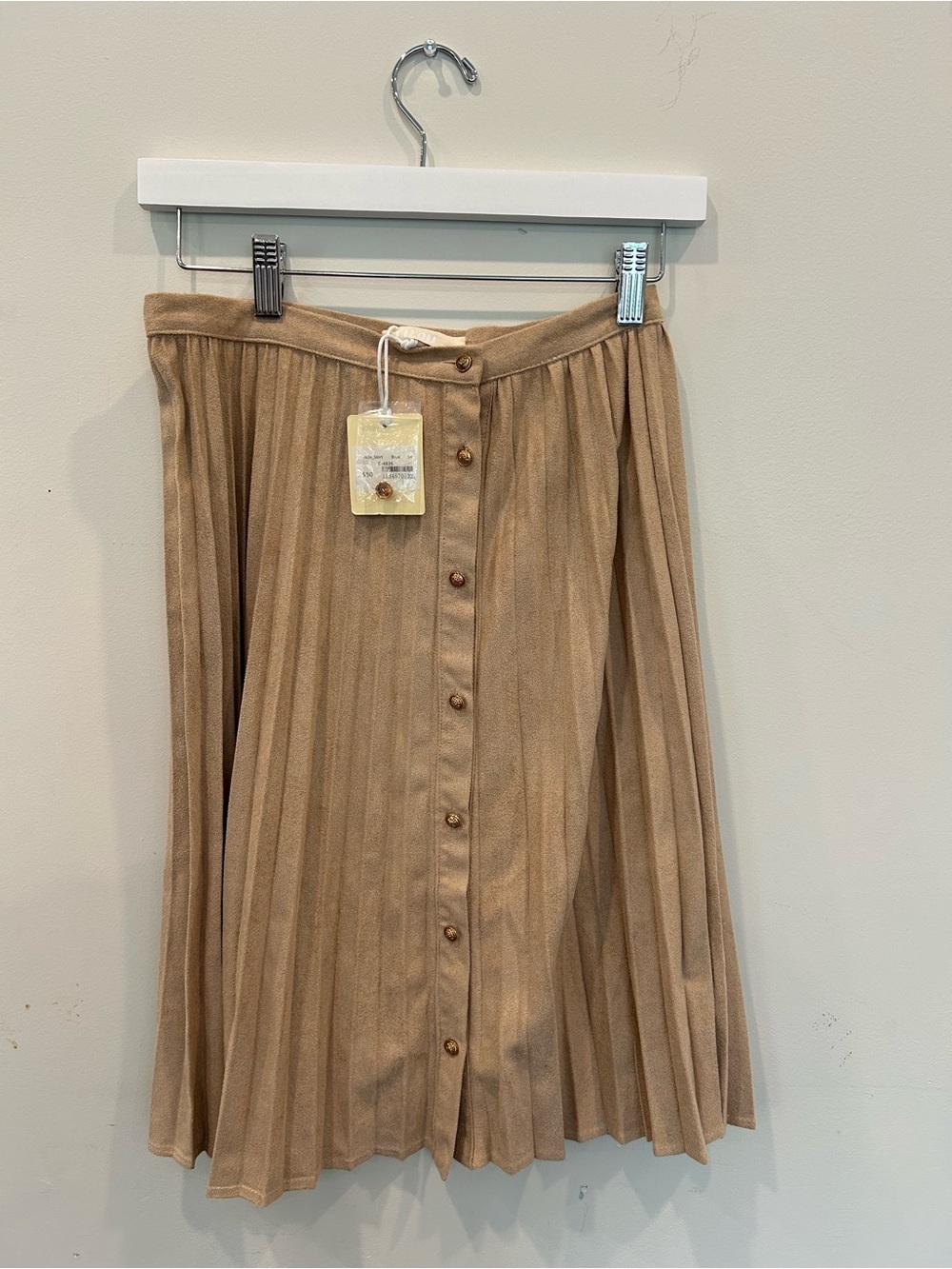 Pleated Button-Front Midi Skirt in Tan
